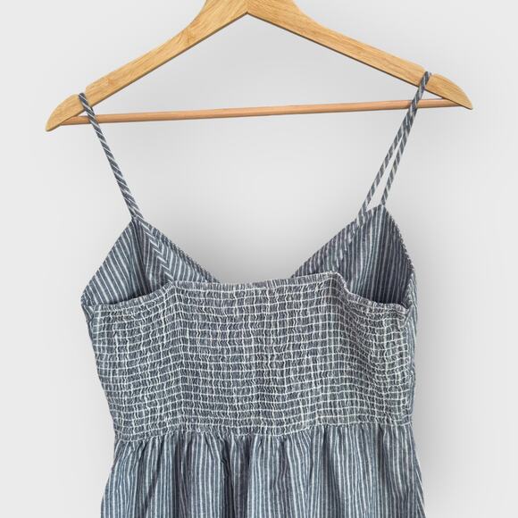 Common Crush Blue Striped Mini Dress Large Tie Front Smocked Back Coastal Cute - Picture 5 of 7